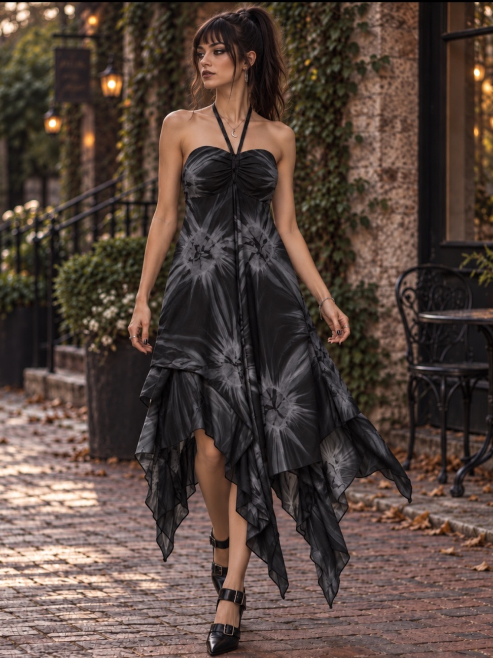 Black Handkerchief Hem Asymmetrical Dress Whimsy Goth Fairy Grunge